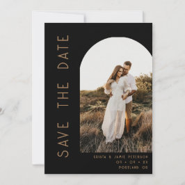 Minimalist Black & Tan Arch Photo QR Code Wedding セーブザデート