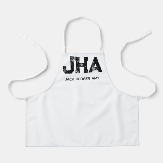 MINIMALIST BLACK THREE LETTER MONOGRAM NAME WHITE エプロン (正面)