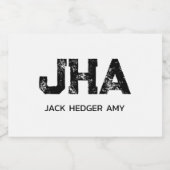 MINIMALIST BLACK THREE LETTER MONOGRAM NAME WHITE スパークリングワインラベル (シングルラベル)