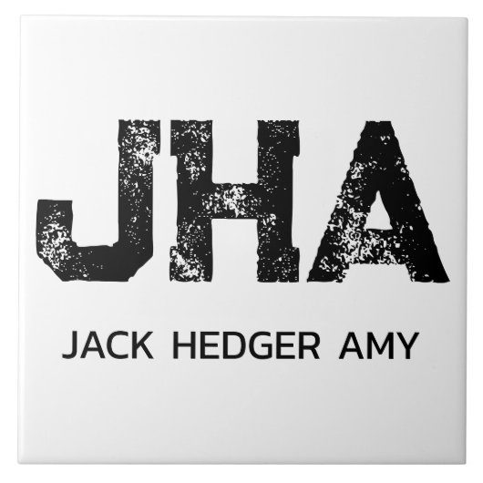 MINIMALIST BLACK THREE LETTER MONOGRAM NAME WHITE タイル (正面)