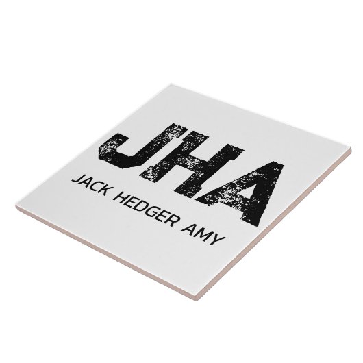 MINIMALIST BLACK THREE LETTER MONOGRAM NAME WHITE タイル (側面)