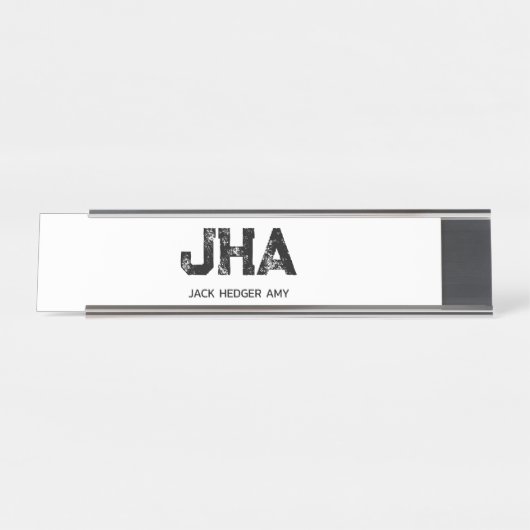 MINIMALIST BLACK THREE LETTER MONOGRAM NAME WHITE デスクネームプレート (正面)