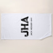 MINIMALIST BLACK THREE LETTER MONOGRAM NAME WHITE ビーチタオル (正面)