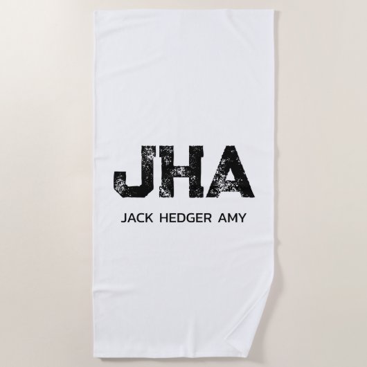 MINIMALIST BLACK THREE LETTER MONOGRAM NAME WHITE ビーチタオル (正面)