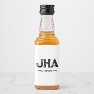 MINIMALIST BLACK THREE LETTER MONOGRAM NAME WHITE リキュールボトルラベル