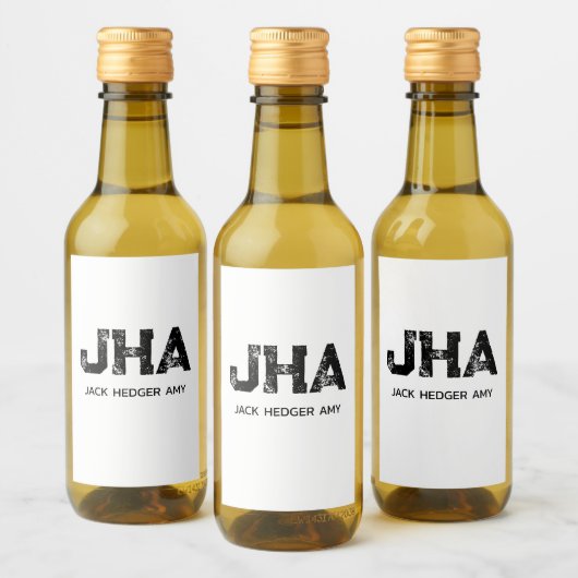 MINIMALIST BLACK THREE LETTER MONOGRAM NAME WHITE ワインラベル (ボトル)