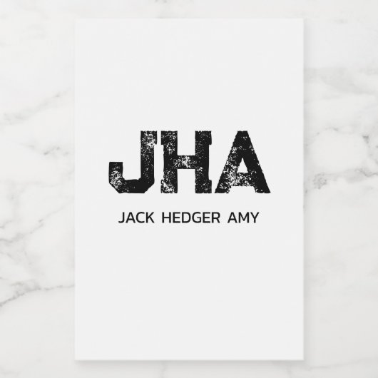 MINIMALIST BLACK THREE LETTER MONOGRAM NAME WHITE ワインラベル (シングルラベル)