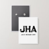 MINIMALIST BLACK THREE LETTER MONOGRAM NAME WHITE 缶バッジ (正面/裏面)