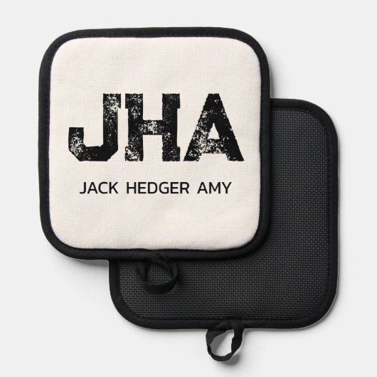 MINIMALIST BLACK THREE LETTER MONOGRAM NAME WHITE 鍋敷き (正面/裏面)