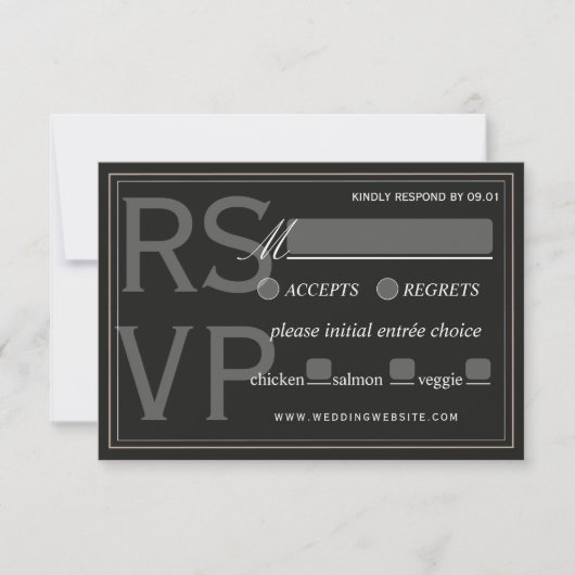 Minimalist Black Tie Formal Wedding QR Code 出欠カード (正面)