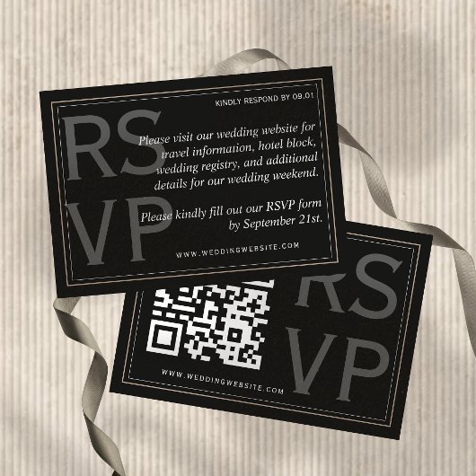 Minimalist Black Tie Formal Wedding QR Code 出欠カード