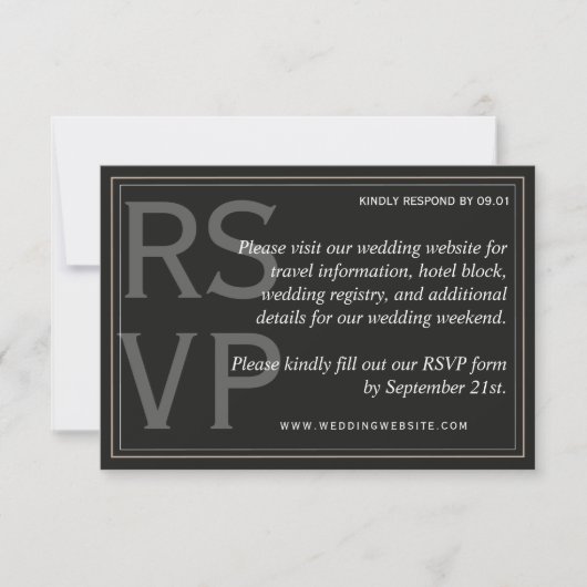 Minimalist Black Tie Formal Wedding QR Code 出欠カード (正面)