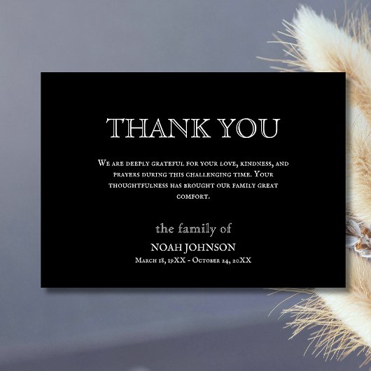 Minimalist Black Traditional Funeral Sympathy サンキューカード