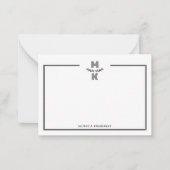 Minimalist Black Two Border Monogram Note Card ノートカード (正面)
