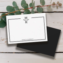 Minimalist Black Two Border Monogram Note Card