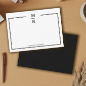 Minimalist Black Two Border Monogram Note Card ノートカード