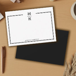 Minimalist Black Two Border Monogram Note Card ノートカード