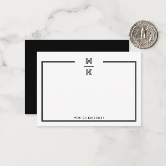 Minimalist Black Two Border Monogram Note Card ノートカード (正面/裏面インサイチュ)