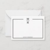 Minimalist Black Two Border Monogram Note Card ノートカード (正面)