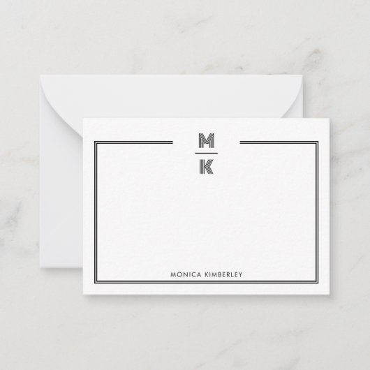 Minimalist Black Two Border Monogram Note Card ノートカード (正面)