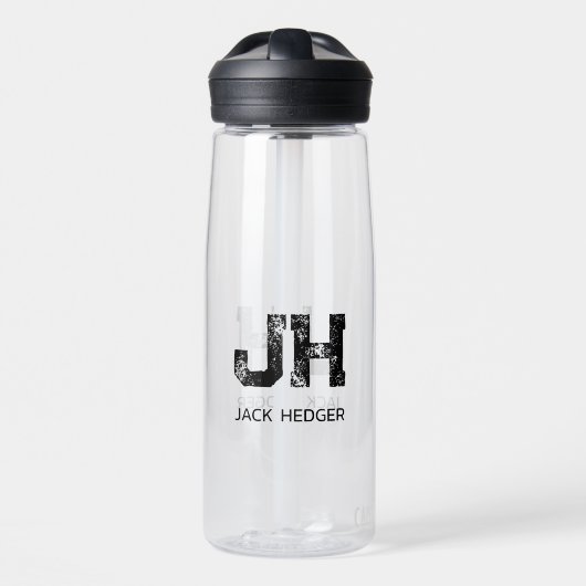 MINIMALIST BLACK TWO LETTER MONOGRAM NAME CLEAR ウォーターボトル (正面)