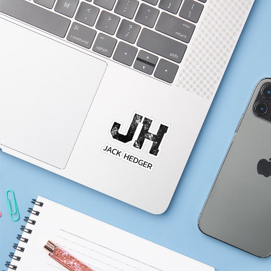 MINIMALIST BLACK TWO LETTER MONOGRAM NAME CLEAR シール (ノートパソコンとiPhone)