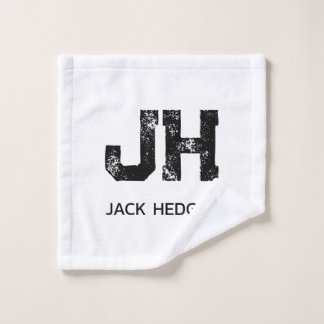 MINIMALIST BLACK TWO LETTER MONOGRAM NAME WHITE ウォッシュタオル