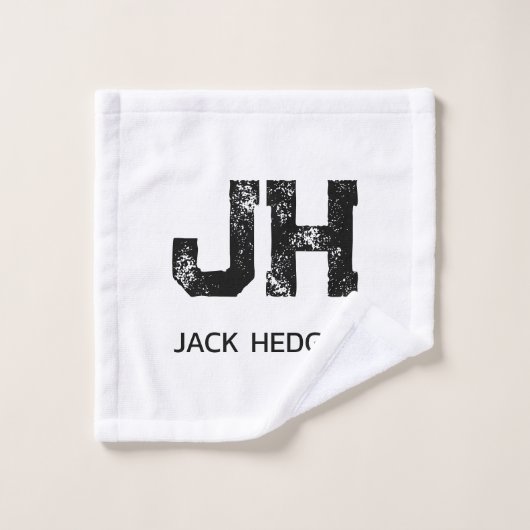MINIMALIST BLACK TWO LETTER MONOGRAM NAME WHITE ウォッシュタオル (ウォッシュタオル)