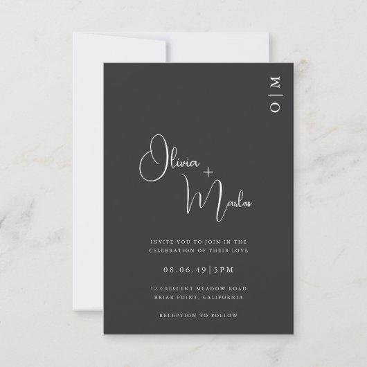  Minimalist Black Wedding QR code Invitation card 招待状 (正面)