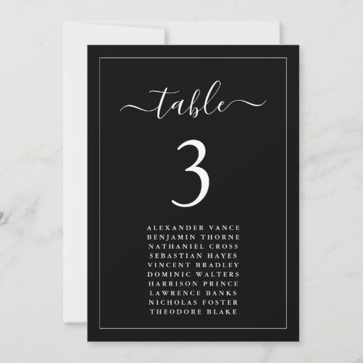Minimalist Black wedding Seating Chart Table Cards 招待状 (正面)