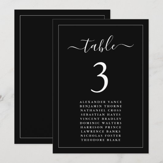 Minimalist Black wedding Seating Chart Table Cards 招待状 (正面/裏面)