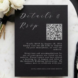 Minimalist Black Wedding w QR Details & RSVP Card ポストカード