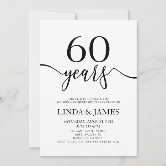 Minimalist Black White 60th Wedding Anniversary 招待状 (正面)