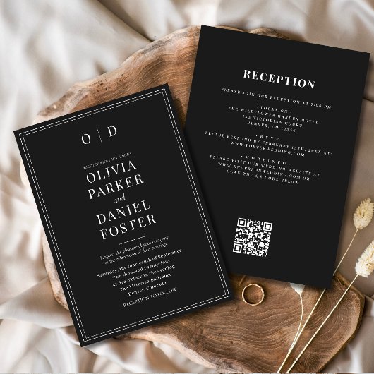 Minimalist Black White All in One QR Code Wedding 招待状