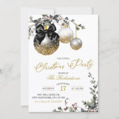 Minimalist Black White and Gold Christmas Party 招待状 (正面)