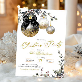 Minimalist Black White and Gold Christmas Party 招待状