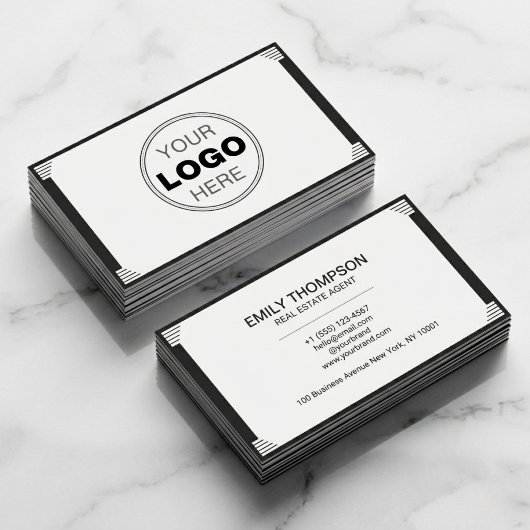 Minimalist Black White Art Deco Logo 名刺