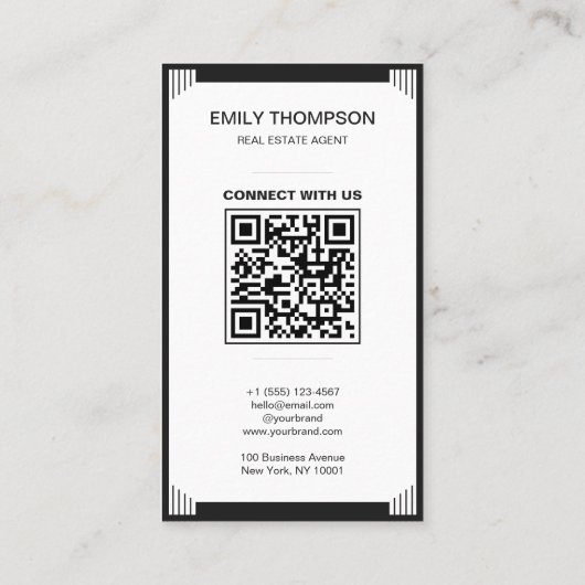 Minimalist Black White Art Deco Logo QR Code 名刺 (裏面)