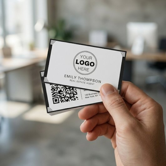 Minimalist Black White Art Deco Logo QR Code 名刺