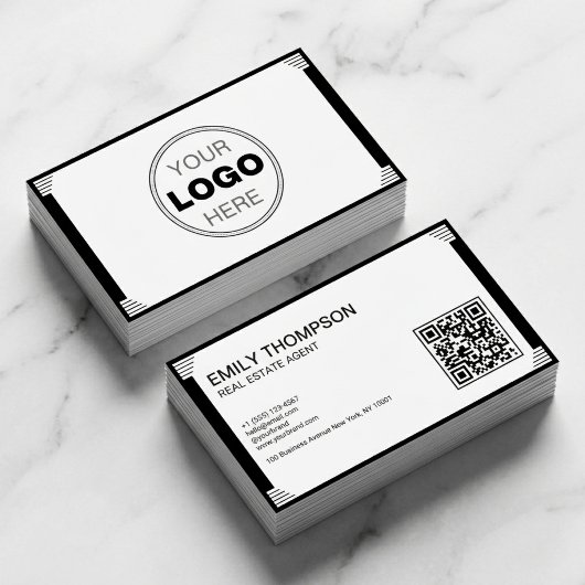 Minimalist Black White Art Deco Logo QR Code 名刺