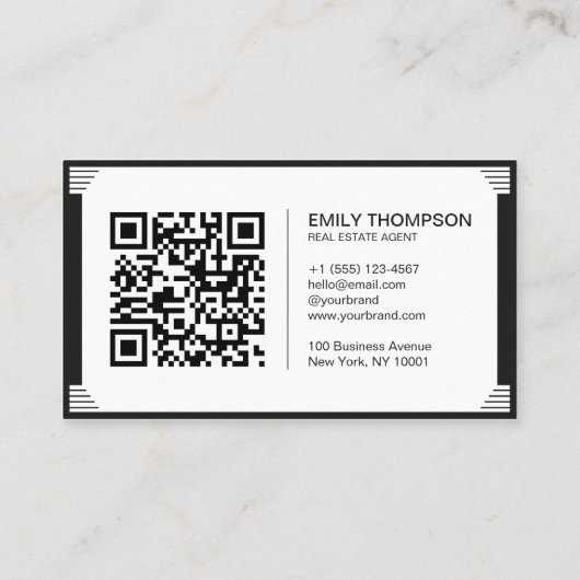 Minimalist Black White Art Deco Logo QR Code 名刺 (裏面)