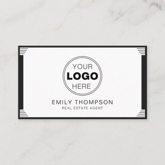 Minimalist Black White Art Deco Logo QR Code 名刺 (正面)