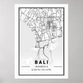 Minimalist Black & White Bali City Map  ポスター (正面)