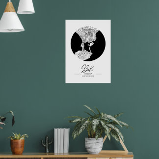 Minimalist Black & White Bali City Map  ポスター