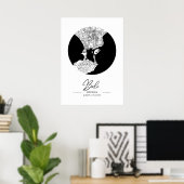 Minimalist Black & White Bali City Map  ポスター (ホームオフィス)