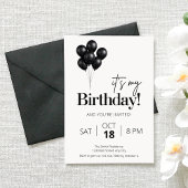 Minimalist Black & White Balloon Birthday 招待状