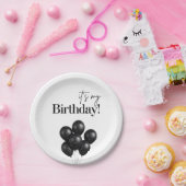 Minimalist Black & White Balloon Birthday Party ペーパープレート (パーティー)