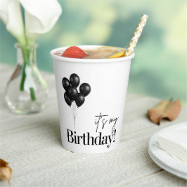 Minimalist Black & White Balloon Birthday Party 紙コップ