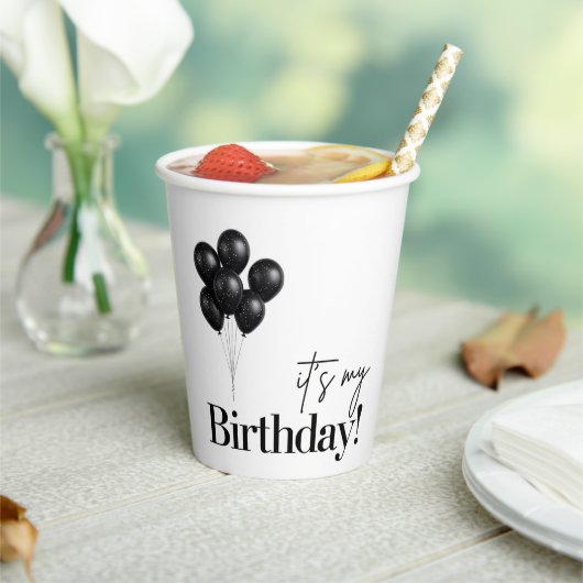 Minimalist Black & White Balloon Birthday Party 紙コップ (インサイチュ)
