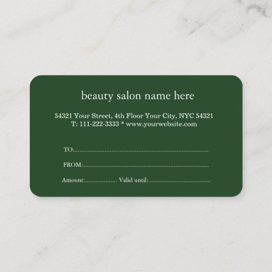 Minimalist Black & White Beauty Gift Certificate 名刺 (裏面)